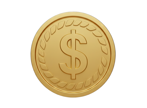 Golden Coin With Dollar Sign Centered On A Transparent Background Symbolizing Wealth And Financial Success
