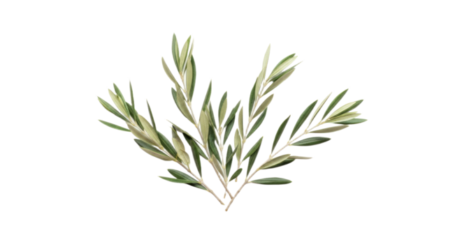 Watercolor Olive Branches with Green Leaves Isolated on White Background.