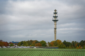 Obraz premium Tiered concrete tower column with three stacked platforms