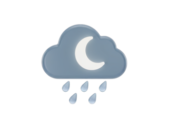Nighttime Rainy Cloud Icon With Crescent Moon Symbol And Raindrops Transparent Background