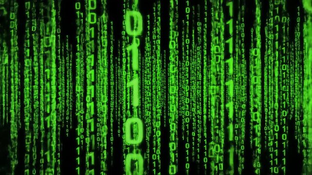 Abstract digital background with green binary code flowing down representing data technology programming and the internet in a futuristic and dynamic visual. - Powered by Adobe