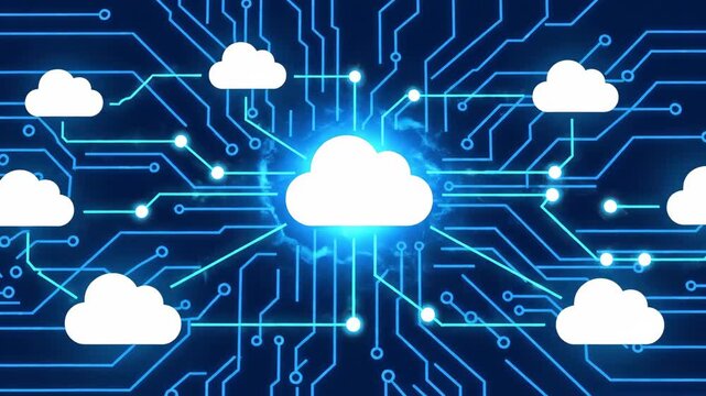 Futuristic cloud computing network with digital data connections and glowing technology visuals