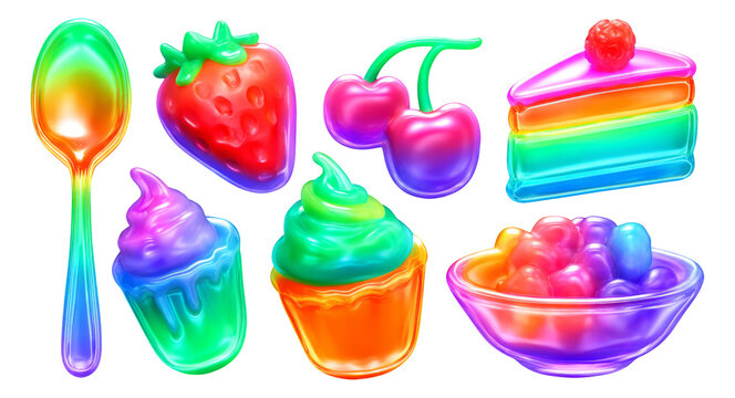 Colorful and Glossy Illustrations of Food Items with a Playful Design Style