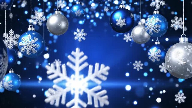 Elegant blue Christmas ornaments and snowflakes vibrant holiday decoration