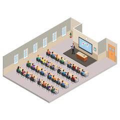 Isometric Classroom Lecture Hall in School Vector Illustration