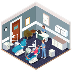 Isometric Dentist Office Vector Illustration