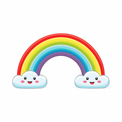 Whimsical rainbow arches with smiling cloud friends, radiating joy and cheer, perfect for children's designs, bringing smiles and happiness to any project