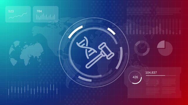 DNA ethics and law digital illustration showing double helix structure and gavel representing legal and moral considerations in genetic research