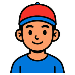 Obraz premium Smiling cartoon boy with red cap and blue shirt.