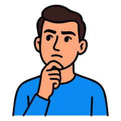 Obraz premium Thoughtful cartoon character with brown hair in blue shirt.