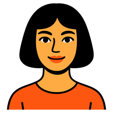 Female asian young adult with short black hair cartoon portrait.