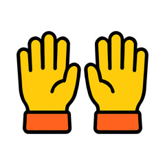 Obraz premium Bright yellow work gloves with orange cuffs on white background.