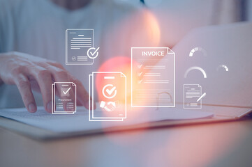 Business Documents approval data contract partner in workplace office, Auditor businessman checking searching document legal prepare paperwork or report for analysis TAX time, accountant