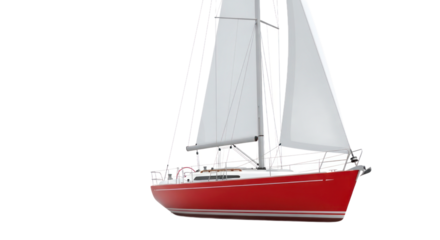 Red sailboat with white sails isolated on transparent background for design