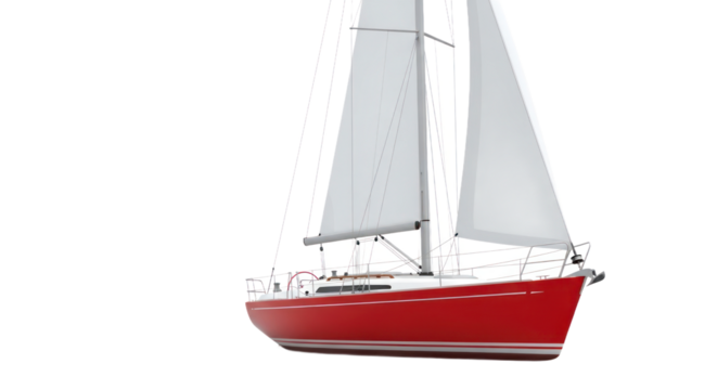 Red sailboat with white sails isolated on transparent background for design