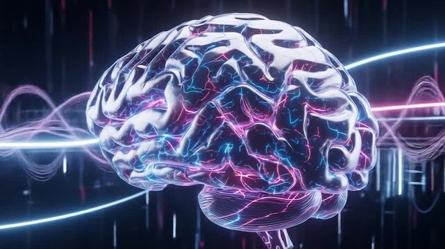 Artificial Intelligence Brain Interface Neural Networks and Data Processing Concept