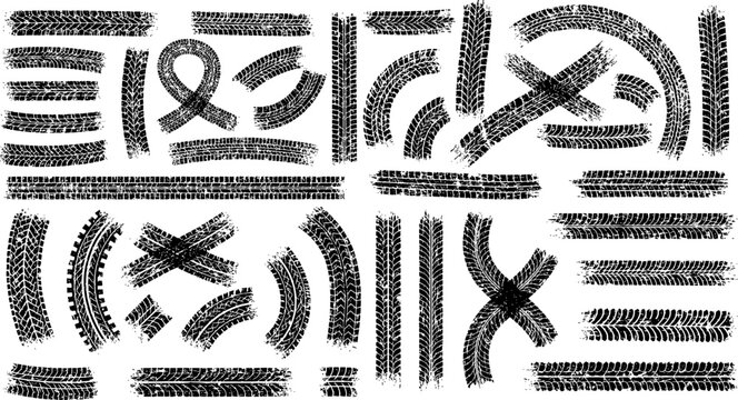 Wheel texture with splash effect. Tire tread marks after skidding, launch, drift, powerslide in motorsport, rally, off-road, motocross. Vector, EPS version.