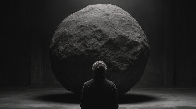 Contemplation before a massive stone sphere - Powered by Adobe