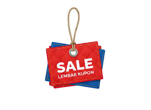 Red Blue Sale Coupon Tags Hanging With Rope And Metal Ring Isolated On Transparent Background
