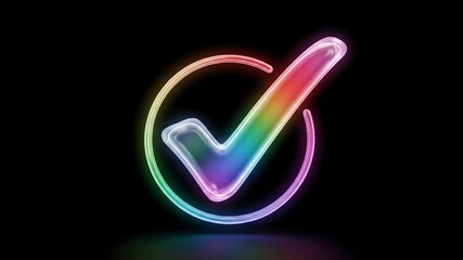 Vibrant Rainbow Checkmark A Colorful Symbol of Approval and Validation on Black Background - Powered by Adobe