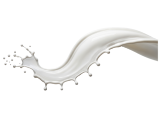 Dynamic white liquid splash creating an elegant wave and numerous droplets
