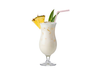 Creamy tropical pina colada drink with pineapple and straw, perfect for summer