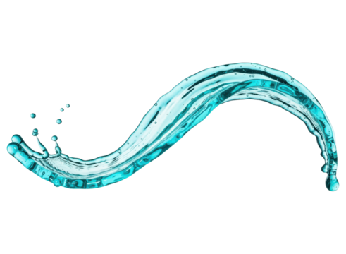 Dynamic blue water splash forming a graceful wave with scattering droplets