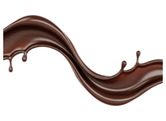 Rich brown liquid chocolate wave with elegant drips and small splashes