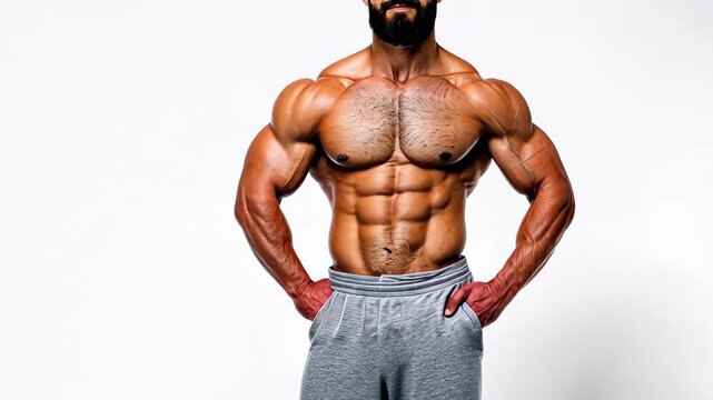Muscular Man Displaying Physique: A powerfully built man showcases his impressive physique. The image encapsulates strength, fitness, and physical achievement. 
