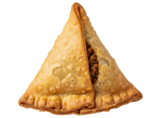 Delicious golden fried samosa with savory minced meat filling, ready to eat
