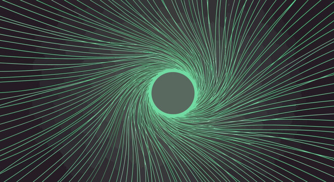 Abstract swirling green lines forming a futuristic vortex.