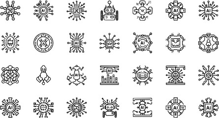 AI Artificial Intelligence Technology Line Icon Set