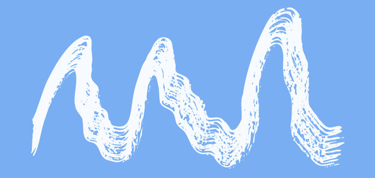 Abstract wavy grunge textured vector white ink brush stroke border. Artistic turquoise curve dynamic isolated grunge paintbrush for texture design, abstract sound wave, striped mascara, mountain