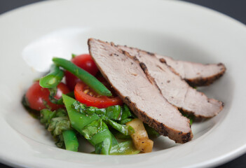 grilled beef steak with vegetables