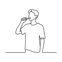 Man Brushing Teeth Morning Routine Continuous Line