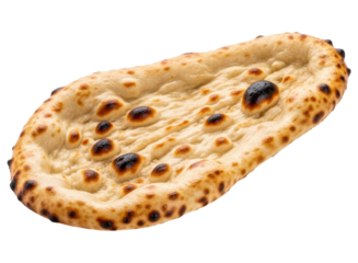 Freshly baked indian naan bread with golden brown crust and charred spots