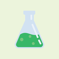 Laboratory glassware icon in flat style with colorful liquid, symbolizing science experiments, chemistry education, and laboratory research in a modern minimal design.