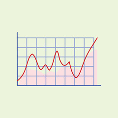 A red line graph with grid and shaded area on a light green background, symbolizing data growth, analytics, and business performance.