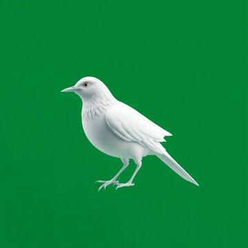 Albino bird stands out against a vibrant green background