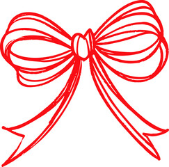 Red bow sketch hand drawn style with flowing ribbon tails on white background — stock vector