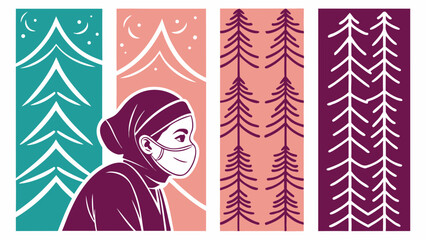 Stylized portrait of a person wearing a face mask with forest backgrounds