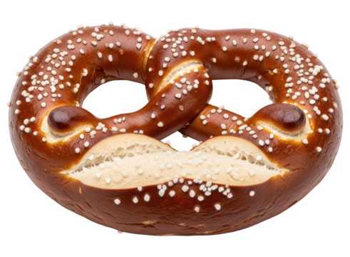 Delicious freshly baked golden brown pretzel with coarse salt on top