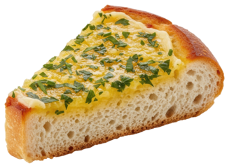 Delicious slice of garlic bread with melted butter and fresh parsley on top