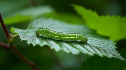 Fototapeta premium Caterpillar on leaf closeup