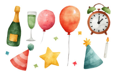 Festive Watercolor Collection of Party Elements for Celebrations and Events