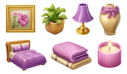 Colorful Decorative Objects in Purple Theme for Home and Interior Design
