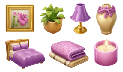Colorful Decorative Objects in Purple Theme for Home and Interior Design