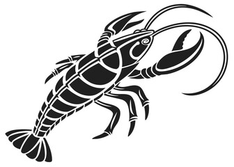Stylized dark silhouette of a lobster on a black background