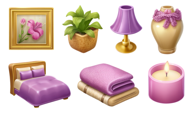 Colorful Decorative Objects in Purple Theme for Home and Interior Design - Powered by Adobe