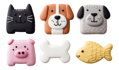 Colorful Animal Cookies in Playful Shapes on Transparent Background